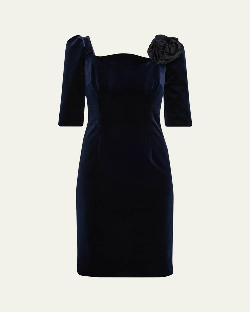 Floral Applique Velvet Dress